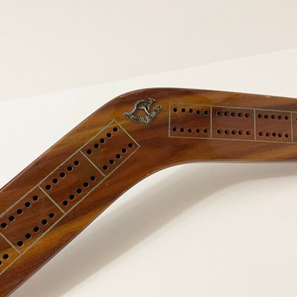 Vintage Australia Souvenir Wooden Boomerang Cribbage Board - Picture 15 of 16